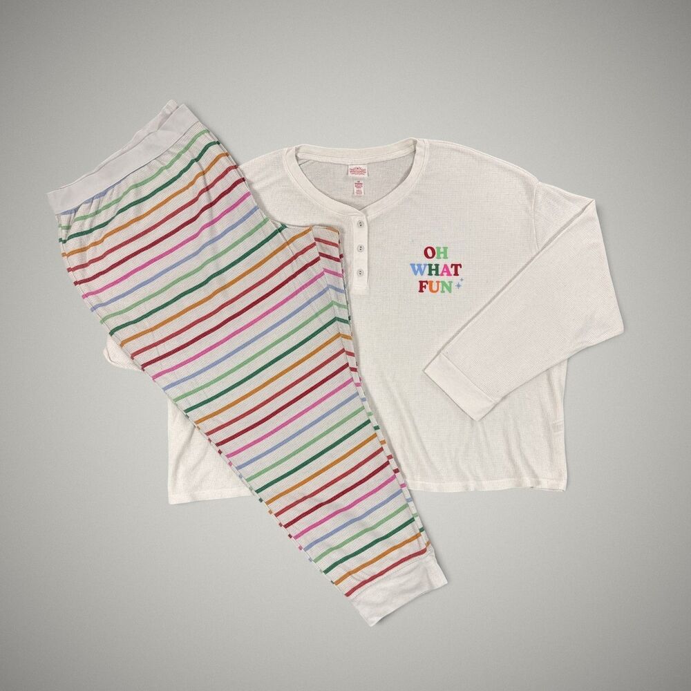 Wondershop Women's Pajama Set White Thermal Knit Waffle Weave Oh What Fun Sz 4X